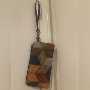 Vintage Vegan Leather Textured Color-block Unisex Wristlet Wallet NEW